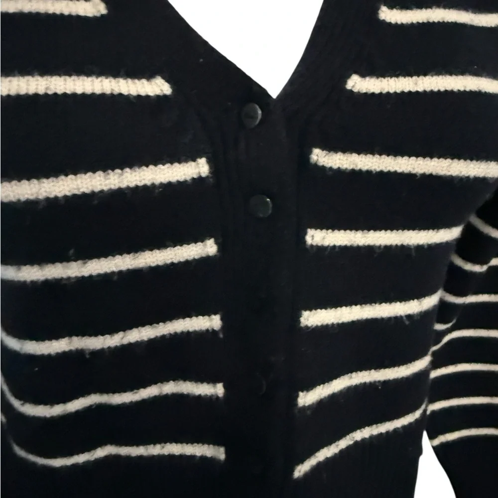 Zara Black & White Striped V-Neck Button Cardigan Sweater - Picture 4 of 8
